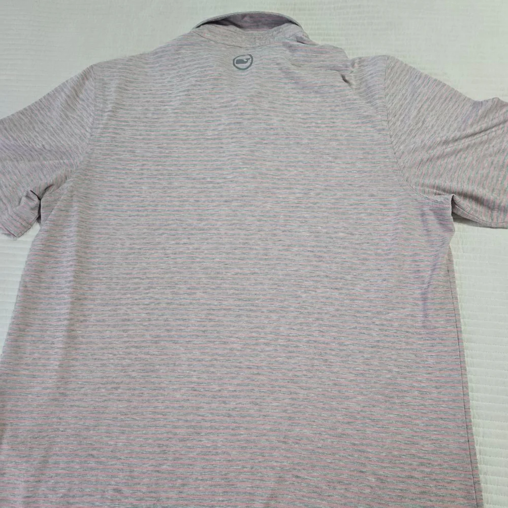 Men's Vineyard Vines Jim Nantz Polo Shirt Size L Gray & Pink Striped